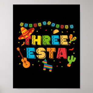 Mexican Theme 3rd Birthday 3 Year Old Kids Three E Poster