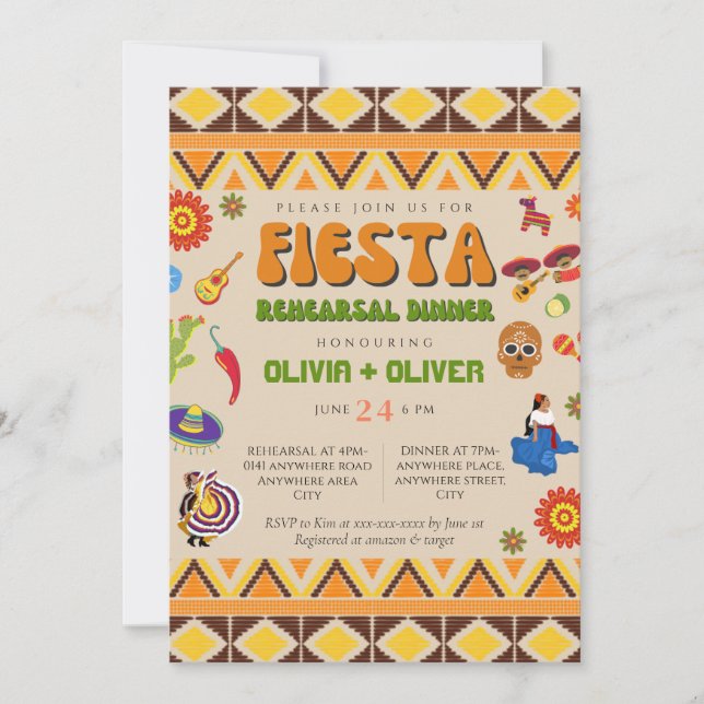 Mexican theme rehearsal dinner invitation (Front)