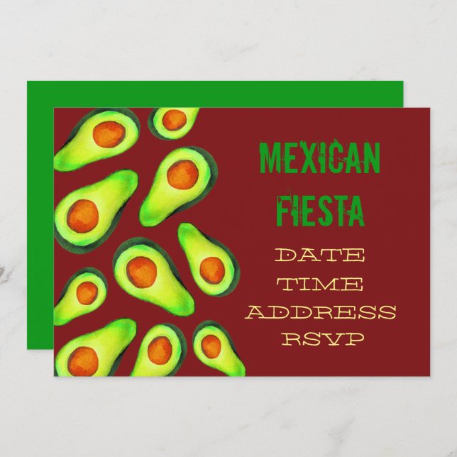 Mexican themed party Fiesta guacamole avocado Invitation (Front/Back)