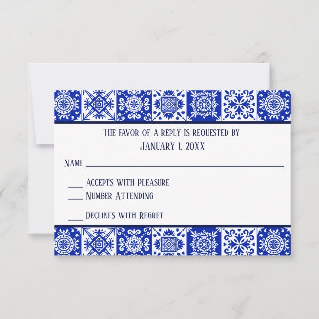 Mexican-themed Spanish Tile RSVP Cards (Front)