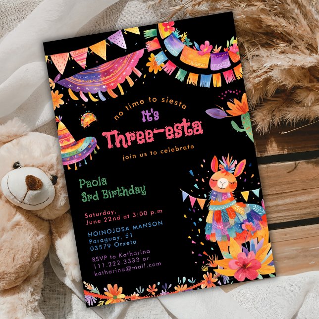 Mexican Three-Esta Fiesta Kids 3rd Birthday  Invitation (Creator Uploaded)