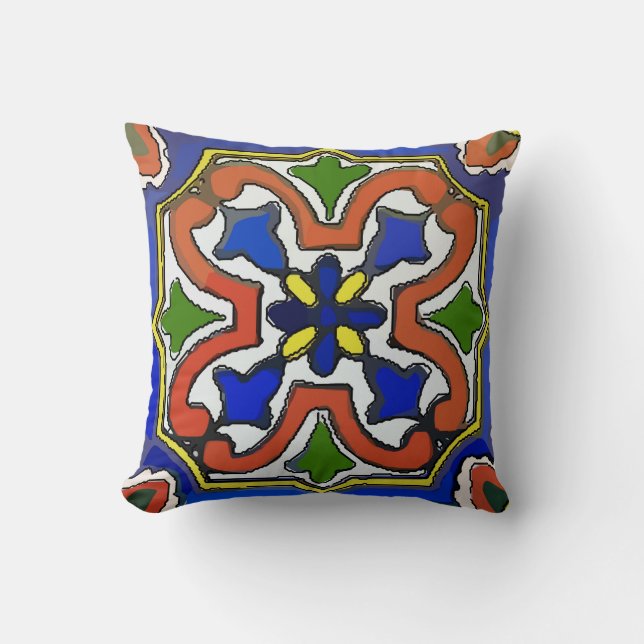 Mexican Tile Blue Cushion (Front)