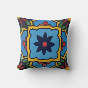 Mexican Tile Blue Flower Cushion