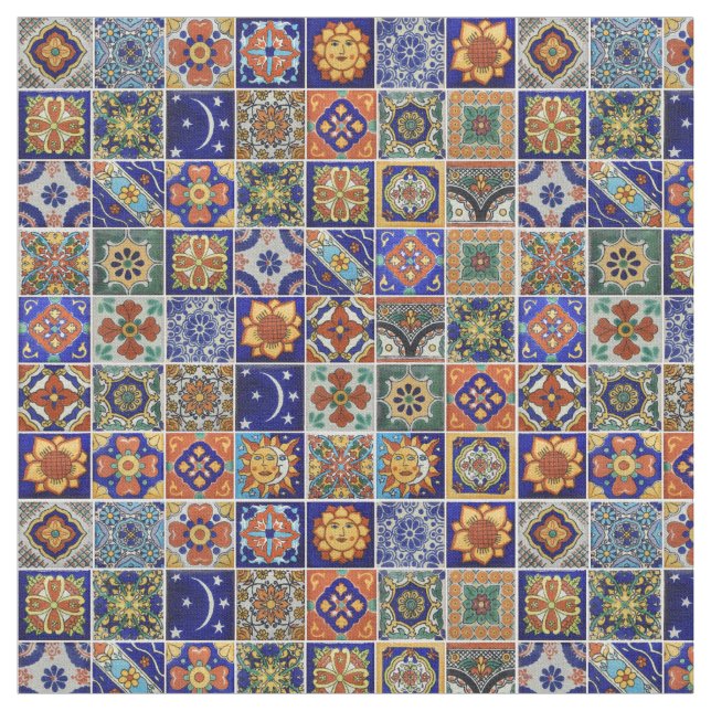 Mexican Tile Colorful Southwest Fabric Talavera (Close Up)