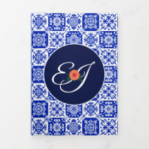 Mexican Tile Marigolds Wedding Tri-Fold Invitation