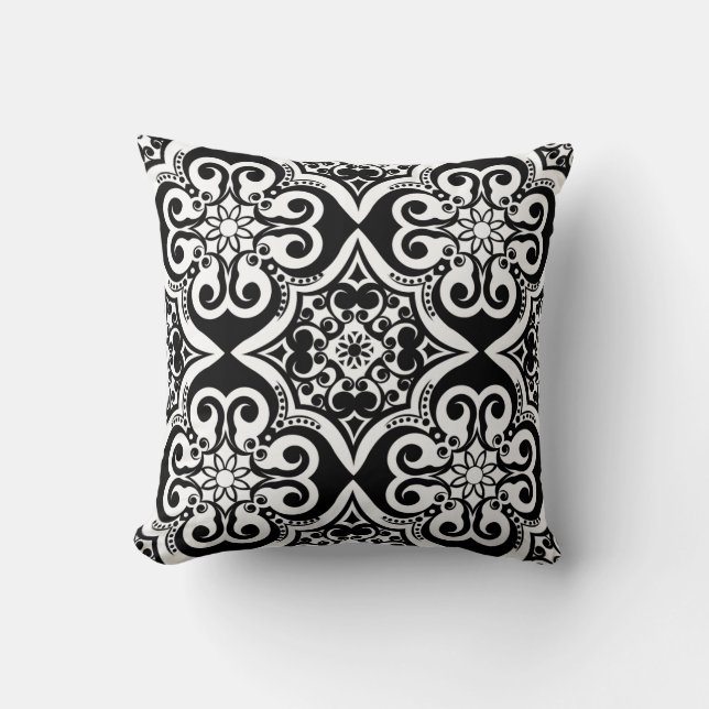 Mexican Tile Pattern | Black & White Pillow (Front)