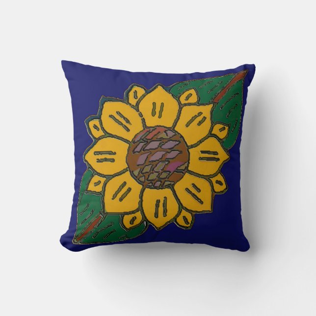 Mexican Tile Sunflower Blue Cushion (Front)