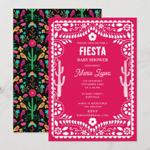 Mexican Traditional Floral Fiesta Pink Baby Shower Invitation