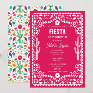 Mexican Traditional Floral Fiesta Pink Baby Shower Invitation