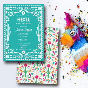 Mexican Traditional Floral Fiesta Teal Baby Shower Invitation