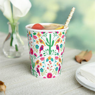 Mexican Traditional Floral Folk Art Bright Colors Paper Cups