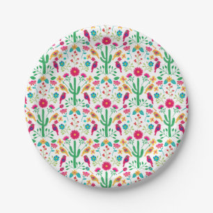 Mexican Traditional Floral Folk Art Bright Colors Paper Plate