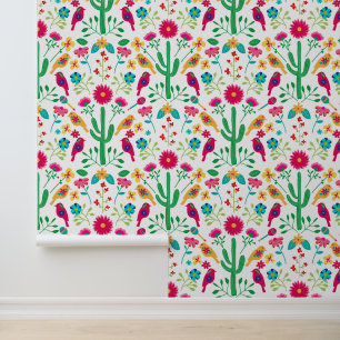 Mexican Traditional Floral Folk Art Bright Colors Wallpaper