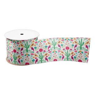 Mexican Traditional Floral Folk Art Bright Colours Satin Ribbon