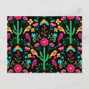 Mexican Traditional Folk Art Bright Colours Black Holiday Postcard