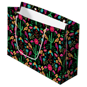 Mexican Traditional Folk Art Bright Colours Black Large Gift Bag