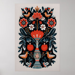 Mexican Tree of Life Art Print Dark Floral Boho