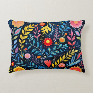 Mexican Tribal blue tapestry floral Accent Pillow. Decorative Cushion