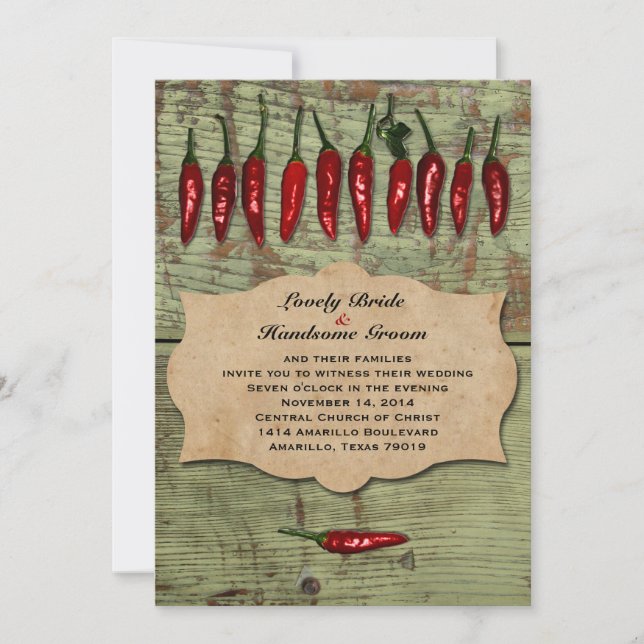 Mexican Vintage  Rustic Peppers Wedding Invitation (Front)