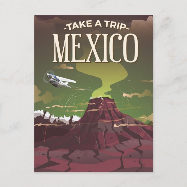 Mexican Volcano vintage travel poster Postcard (Front)