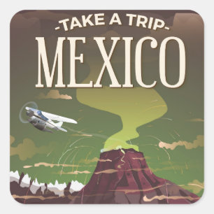 Mexican Volcano vintage travel poster Square Sticker