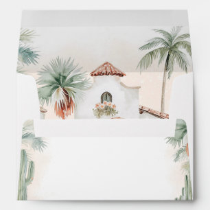 Mexican Watercolor Cactus Palm Tree Wedding Envelope