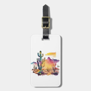 Mexican watercolor desert sunset luggage tag