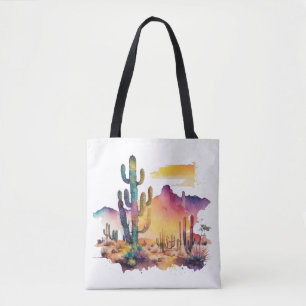Mexican watercolor desert sunset tote bag