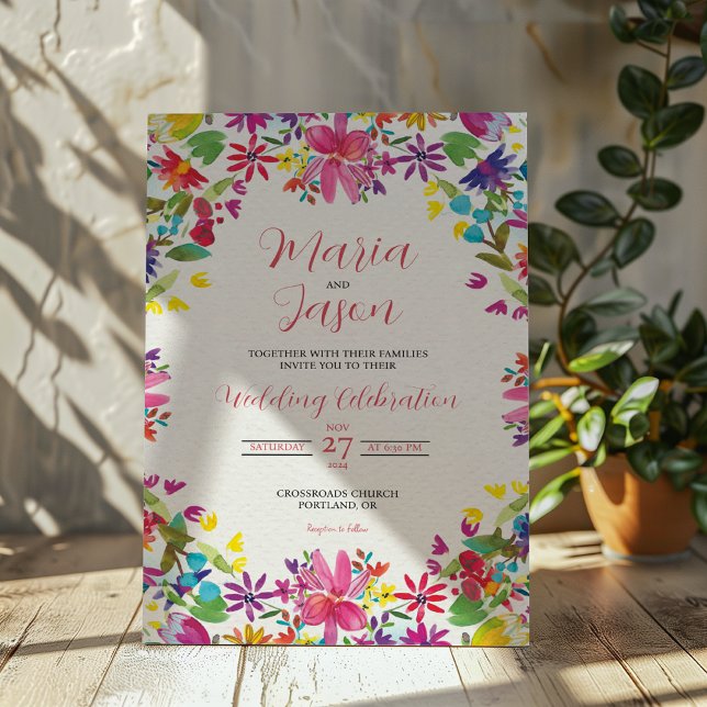 Mexican Watercolor Floral Romantic Flowers Wedding Invitation (Mexican Watercolor Floral Romantic Flowers Wedding Invitation)
