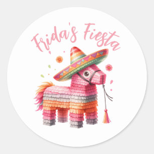 Mexican Watercolor Piñata Sombrero Custom Name Classic Round Sticker