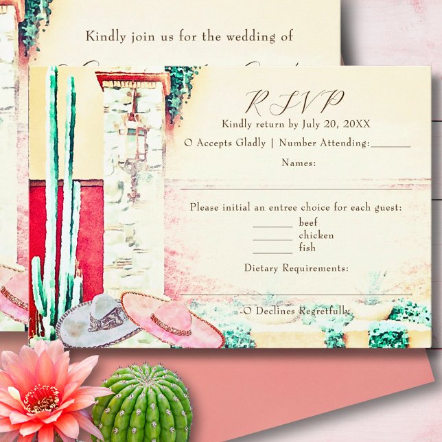 Mexican Wedding Cactus Garden Hacienda RSVP Card (Creator Uploaded)