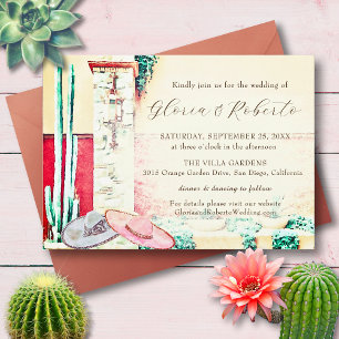 Mexican Wedding Cactus Garden Pastel Colours Invitation