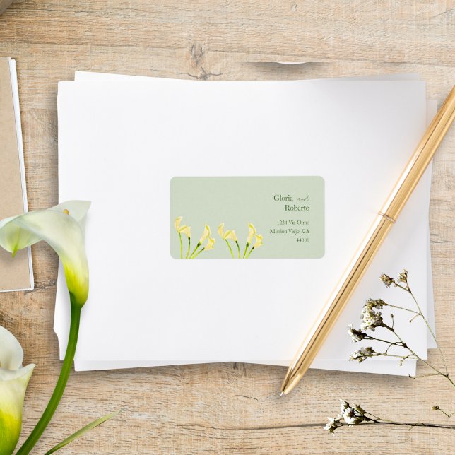 Mexican Wedding Calla Lily Green Return Address Label (Creator Uploaded)