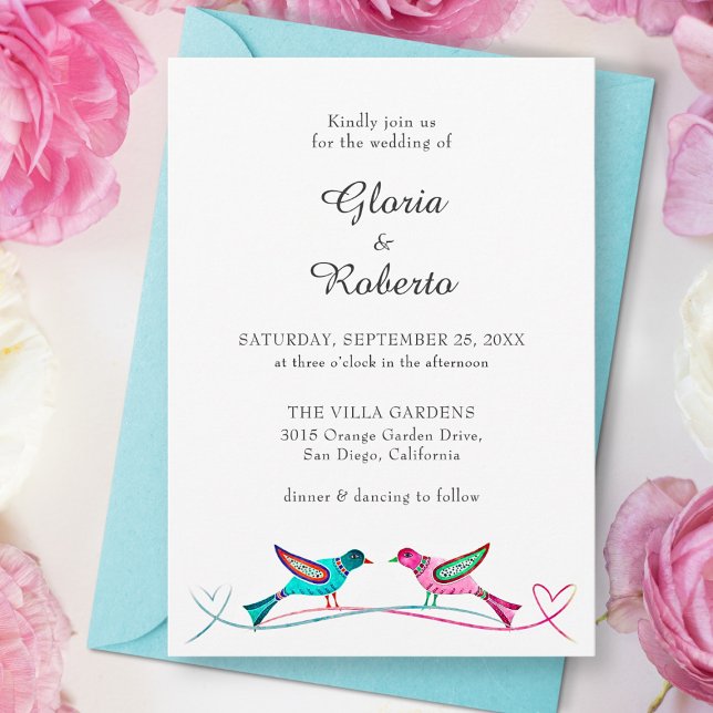 Mexican Wedding Lovebirds Folk Boho Rustic  Invitation (Creator Uploaded)