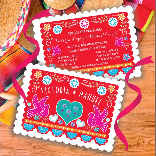 Mexican Wedding Papel Picado Gold Glitter Invitation (Creator Uploaded)