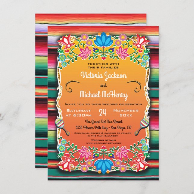 Mexican Wedding Rug and Floral invitation (Front/Back)