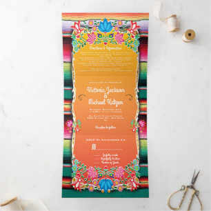 Mexican Wedding Rug and Floral Wedding Tri-Fold Invitation