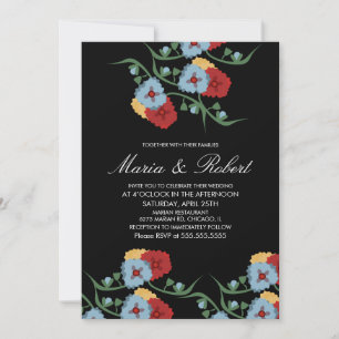 Mexican Wedding Theme Greenery Vine Floral Black Invitation