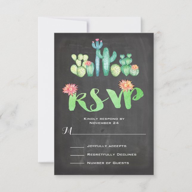 Mexican Wedding Watercolor Cactus RSVP (Front)