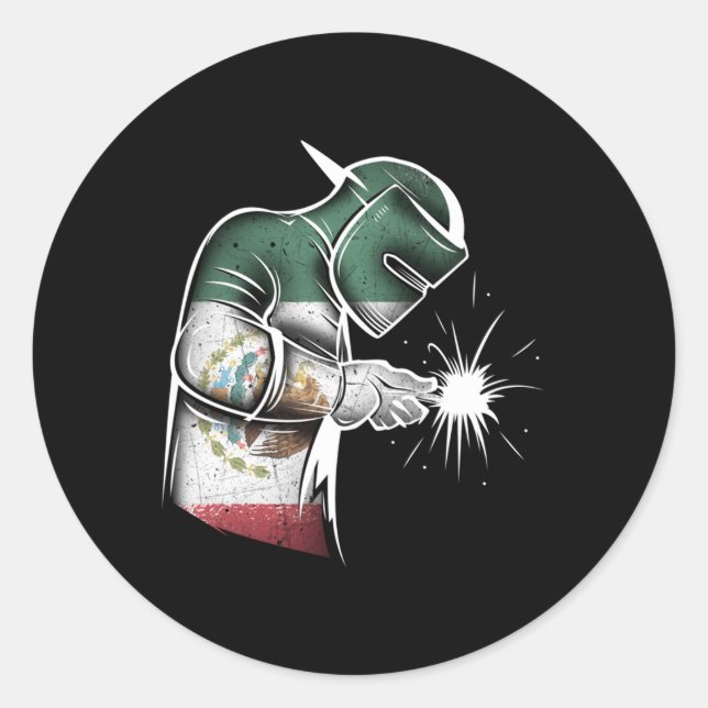 Mexican Welder Mexican Flag Classic Round Sticker (Front)