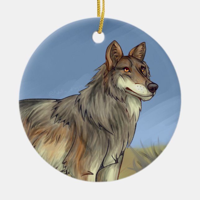 Mexican Wolf Ceramic Tree Decoration (Front)