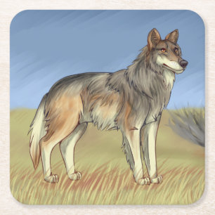 Mexican Wolf Square Paper Coaster