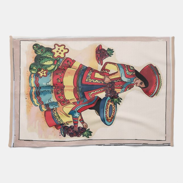 Mexican Women Tile Mural Tea Towel (Horizontal)