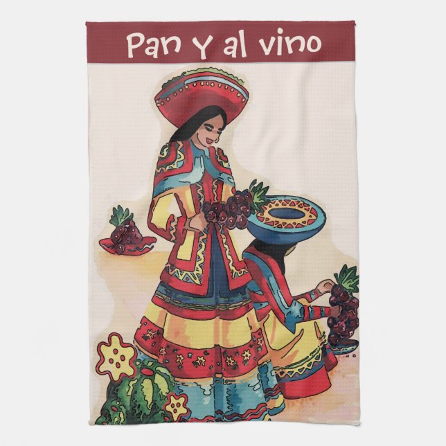 Mexican Women Tile Mural Tea Towel (Vertical)
