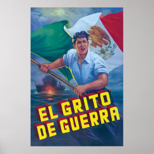 Mexican WWII Propaganda Poster El Grito de Guerra