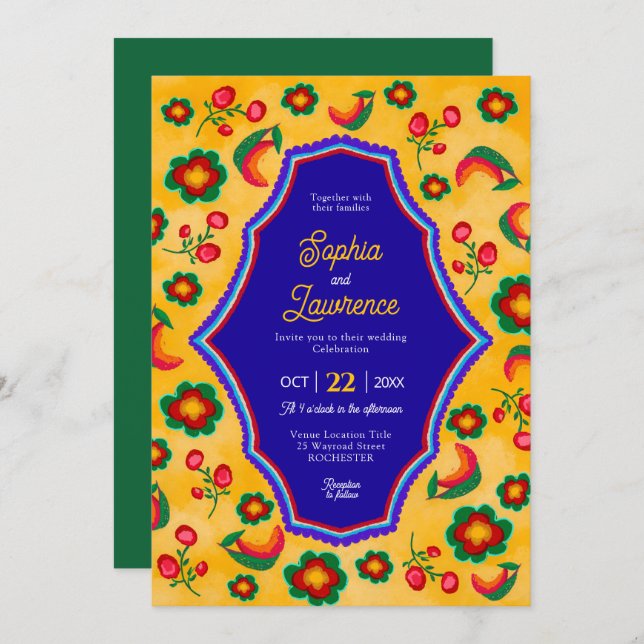 Mexican yellow wedding invitation (Front/Back)