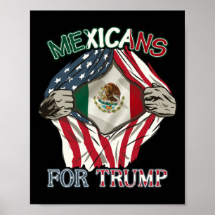 Mexicans For Trump 2024 Usa Mexico Flag Poster