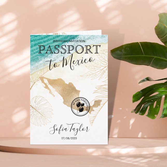 Mexico 50 and Fabulous Birthday Passport Map Invit Invitation (Creator Uploaded)