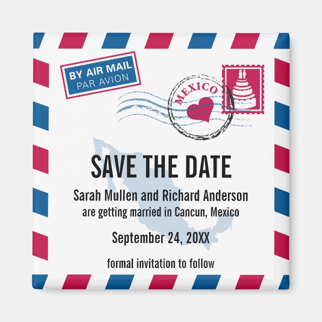 Mexico Air Mail Wedding Save the Date Magnet (Front)