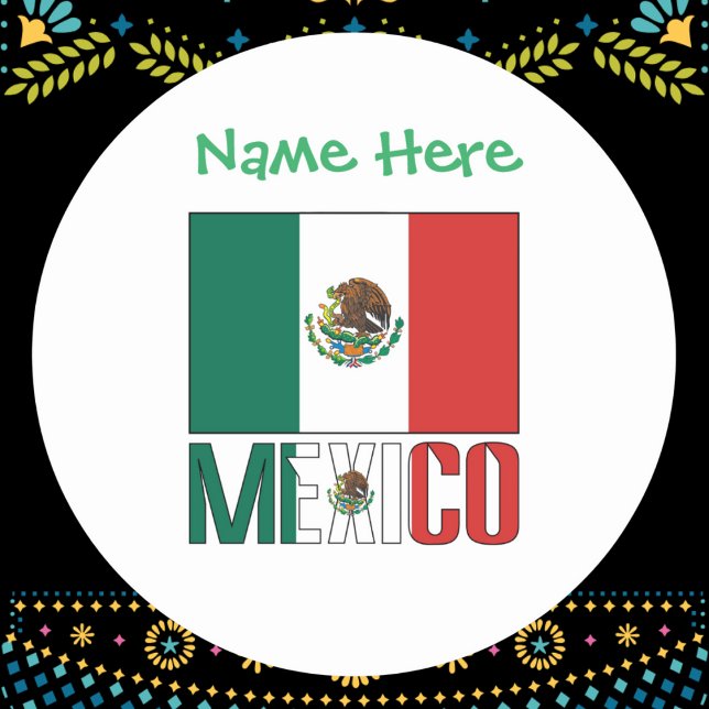 Mexico and Mexican Flag Green Personalisation  Classic Round Sticker (Creator Uploaded)